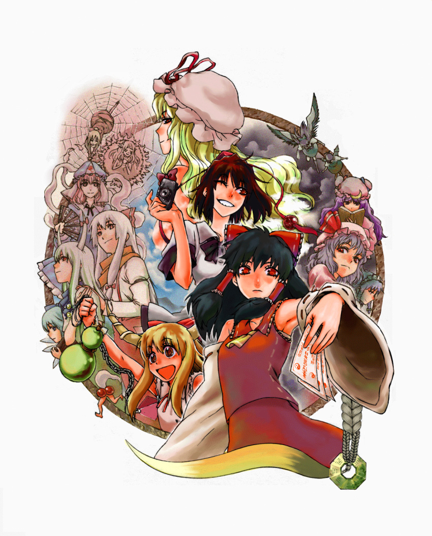 cirno, everyone, ex-keine, fujiwara_no_mokou, gensou_suikoden, gensou_suikoden_ii, hakurei_reimu, highres