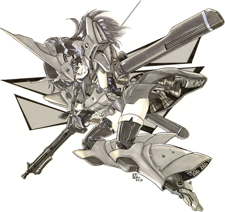 beam_rifle, braid, gelgoog, gelgoog_jager, gundam, gundam_0080, long_hair, mecha_musume