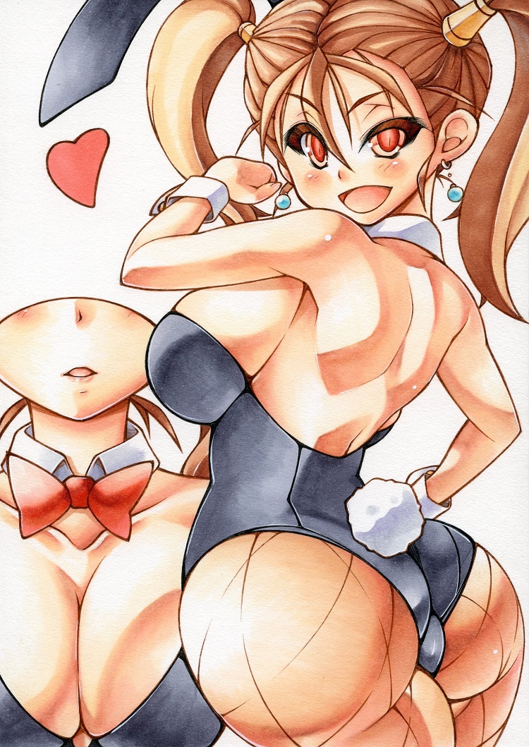 1girl, animal_ears, ass, bow, breasts, brown_hair, bunny_girl, bunnysuit