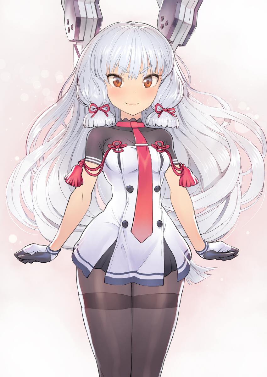 1girl, black_legwear, brown_eyes, collarbone, dress, gloves, hair_ornament, highres