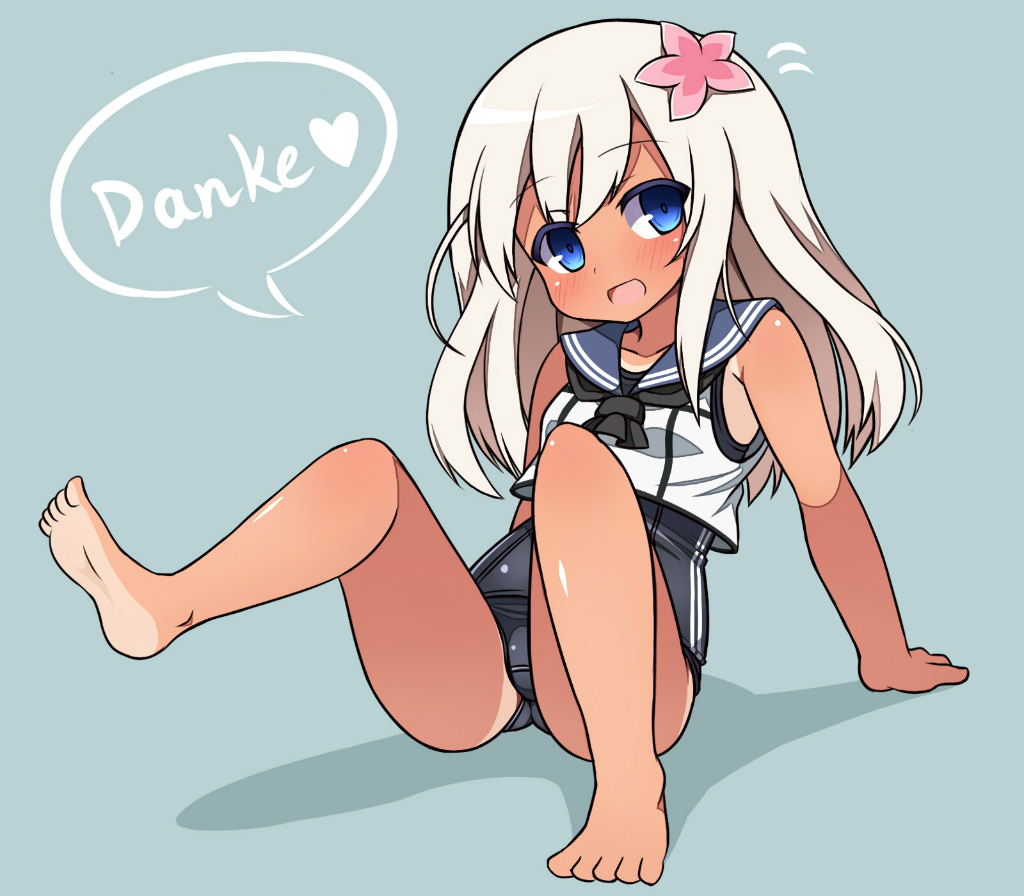 1girl, blonde_hair, blue_eyes, crop_top, flower, hair_flower, hair_ornament, haniwagi_(hal)