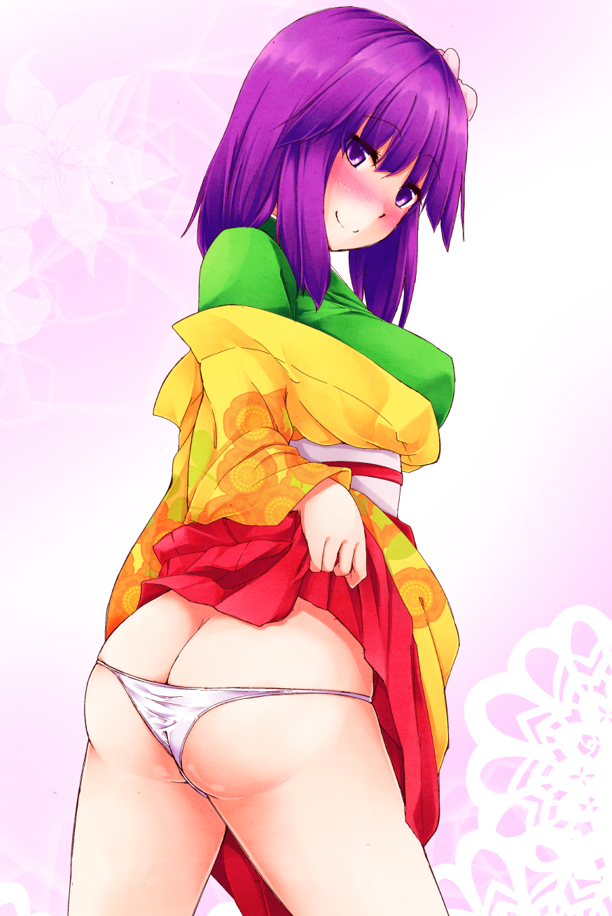 1girl, ass, blush, breasts, flower, hair_flower, hair_ornament, hazuki_kyou