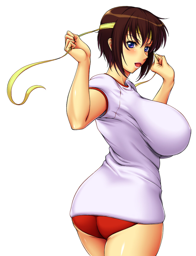 1girl, ameoto, ass, ayane_(doa), breasts, brown_hair, buruma, dead_or_alive
