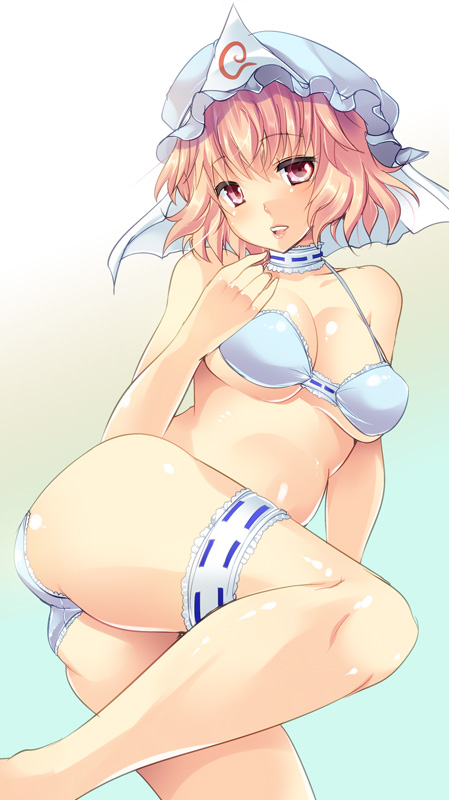 1girl, ass, bikini, choker, hat, maki_(seventh_heaven_maxion), pink_eyes, pink_hair