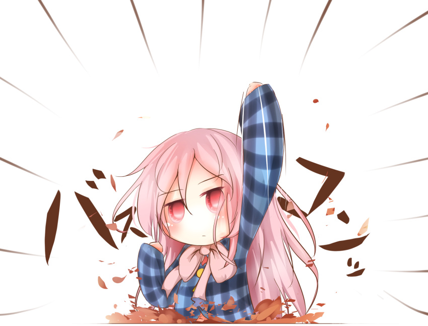 1girl, bikuseno, checkered, expressionless, hair_between_eyes, hata_no_kokoro, highres, long_hair