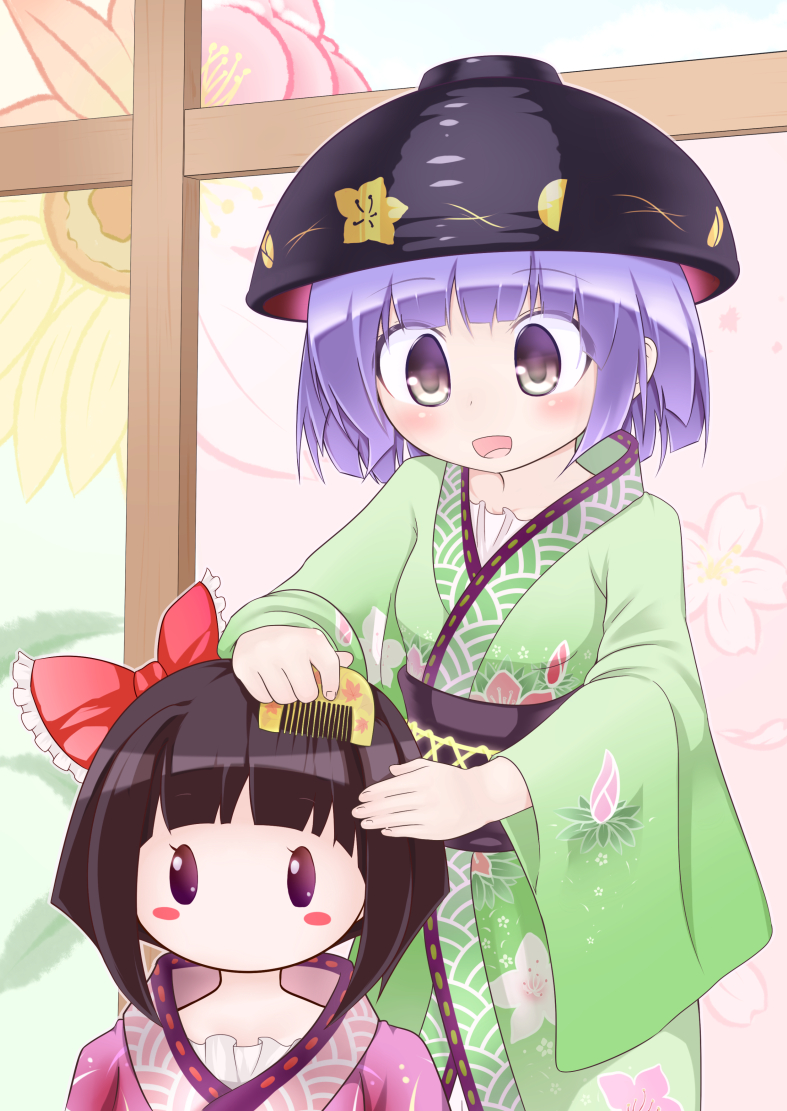 1girl, :d, black_hair, blush, blush_stickers, bob_cut, bow, bowl_hat