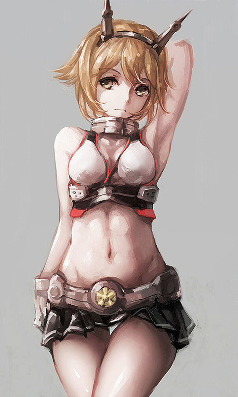 1girl, arm_at_side, arm_up, bare_shoulders, breasts, brown_hair, cleavage, green_eyes