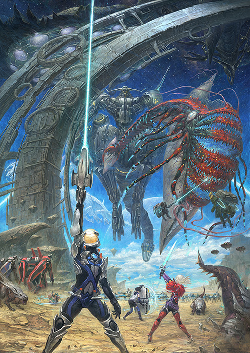 cross_(xenoblade_x), elma_(xenoblade_x), energy_sword, helmet, kaijuu, kojou_takashi, lightsaber, lynlee_kuu