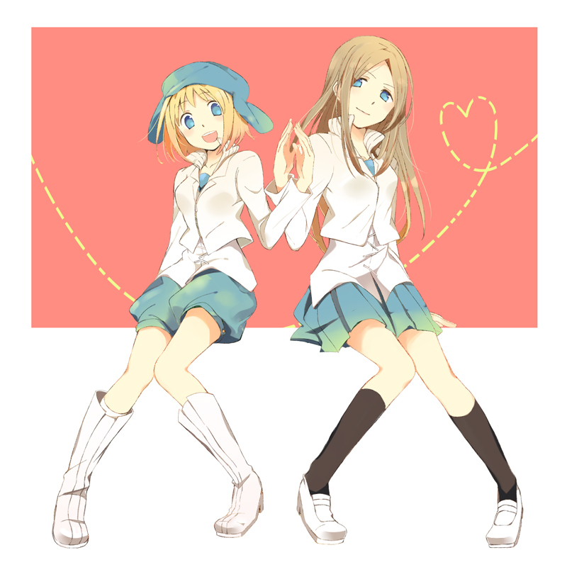 blonde_hair, boots, brown_hair, edato, elizabeth_thompson, happy, jacket, long_hair