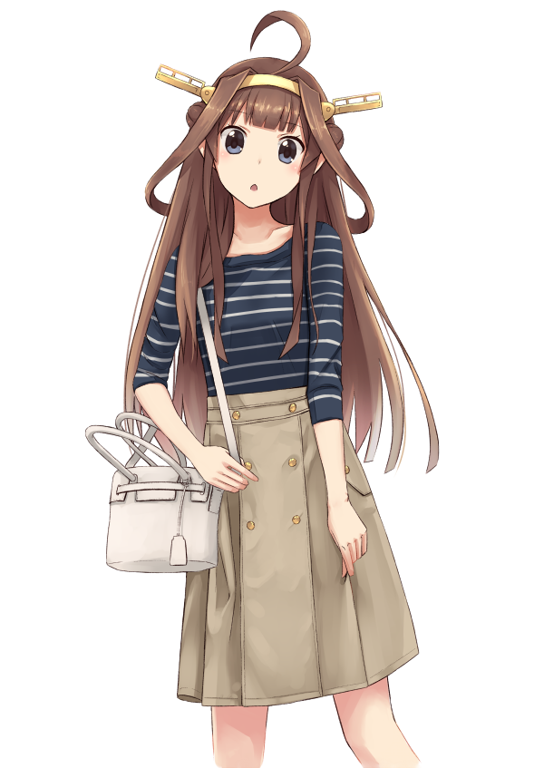1girl, ahoge, alternate_costume, azu_(azusayumix), bag, blue_eyes, brown_hair, casual