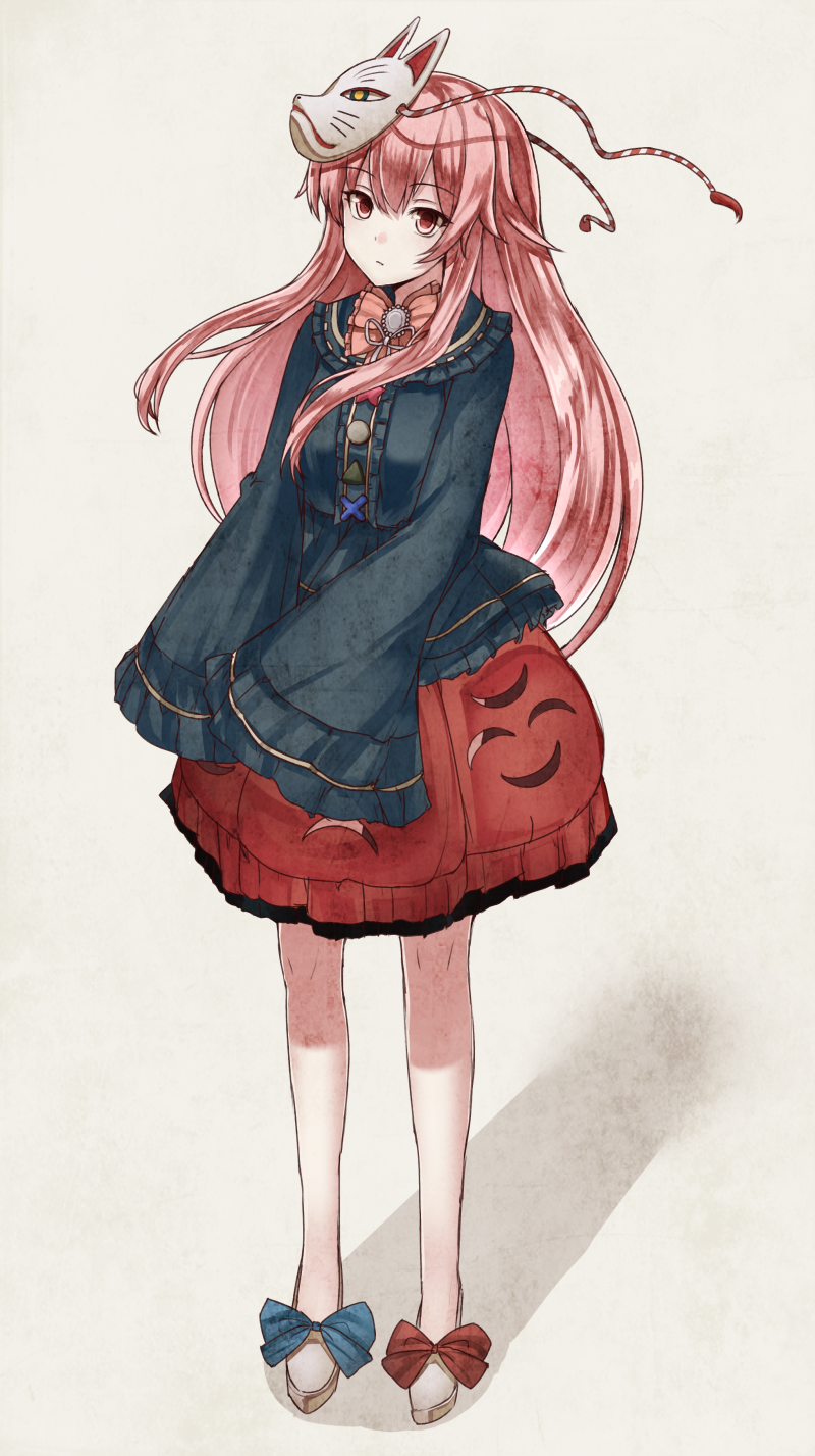 1girl, adapted_costume, alternate_costume, bow, bowtie, bubble_skirt, expressionless, fox_mask