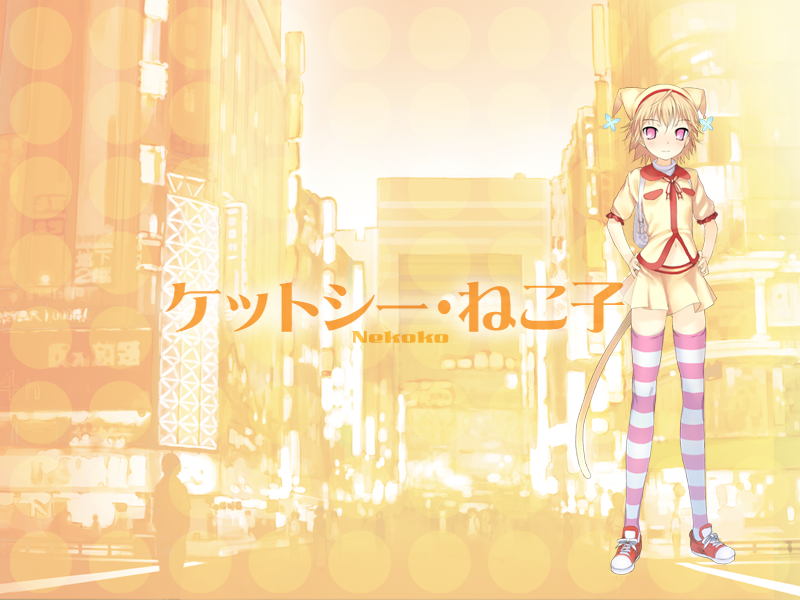 blonde_hair, hcg, loli, nekohat, nekoko, nekomimi, pettanko, pink_eyes, short_hair, skirt, stripes, thigh_highs, yumemiru_kusuri