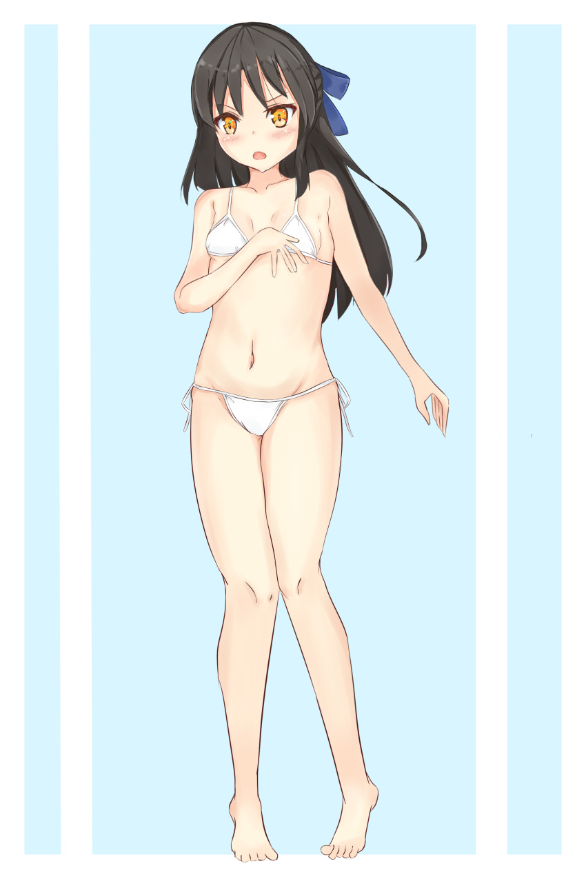 1girl, absurdres, bikini, bow, brown_eyes, brown_hair, f_yuunny, hair_bow