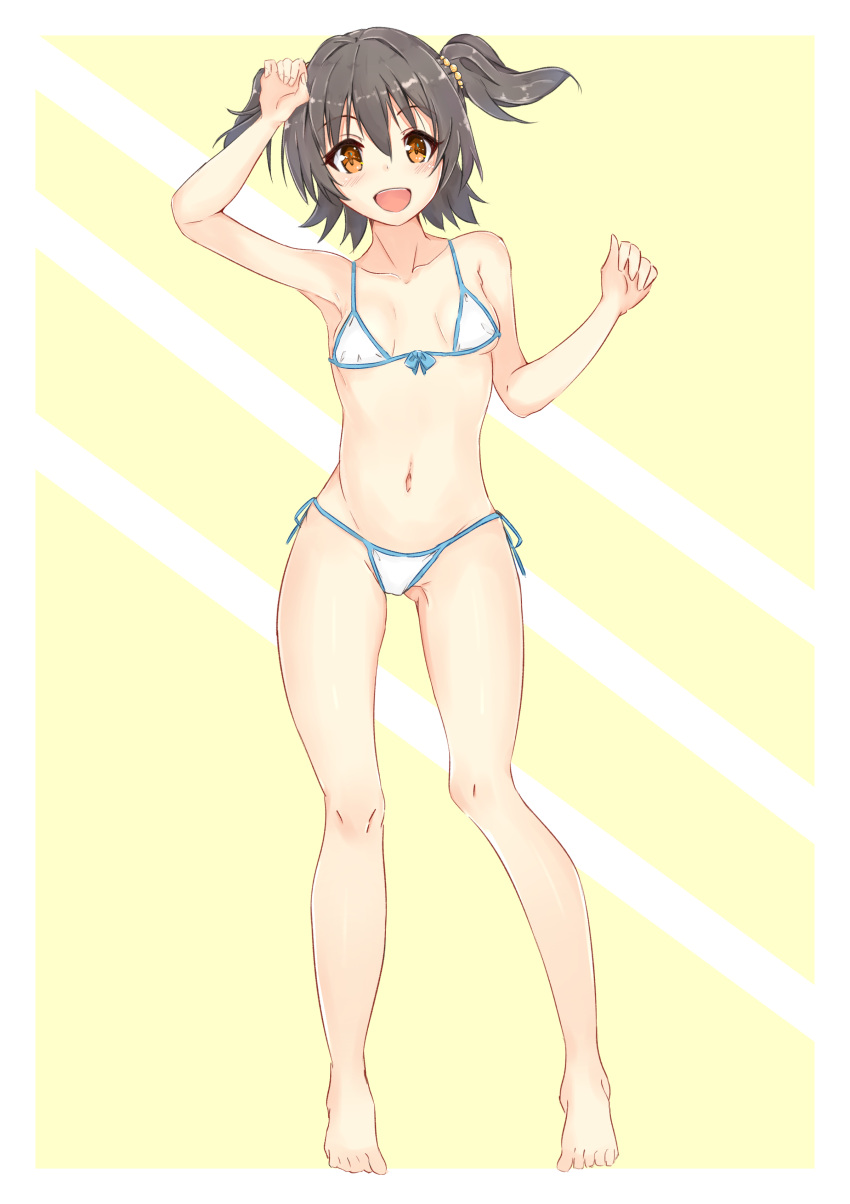 1girl, absurdres, akagi_miria, bikini, black_hair, brown_eyes, f_yuunny, highres