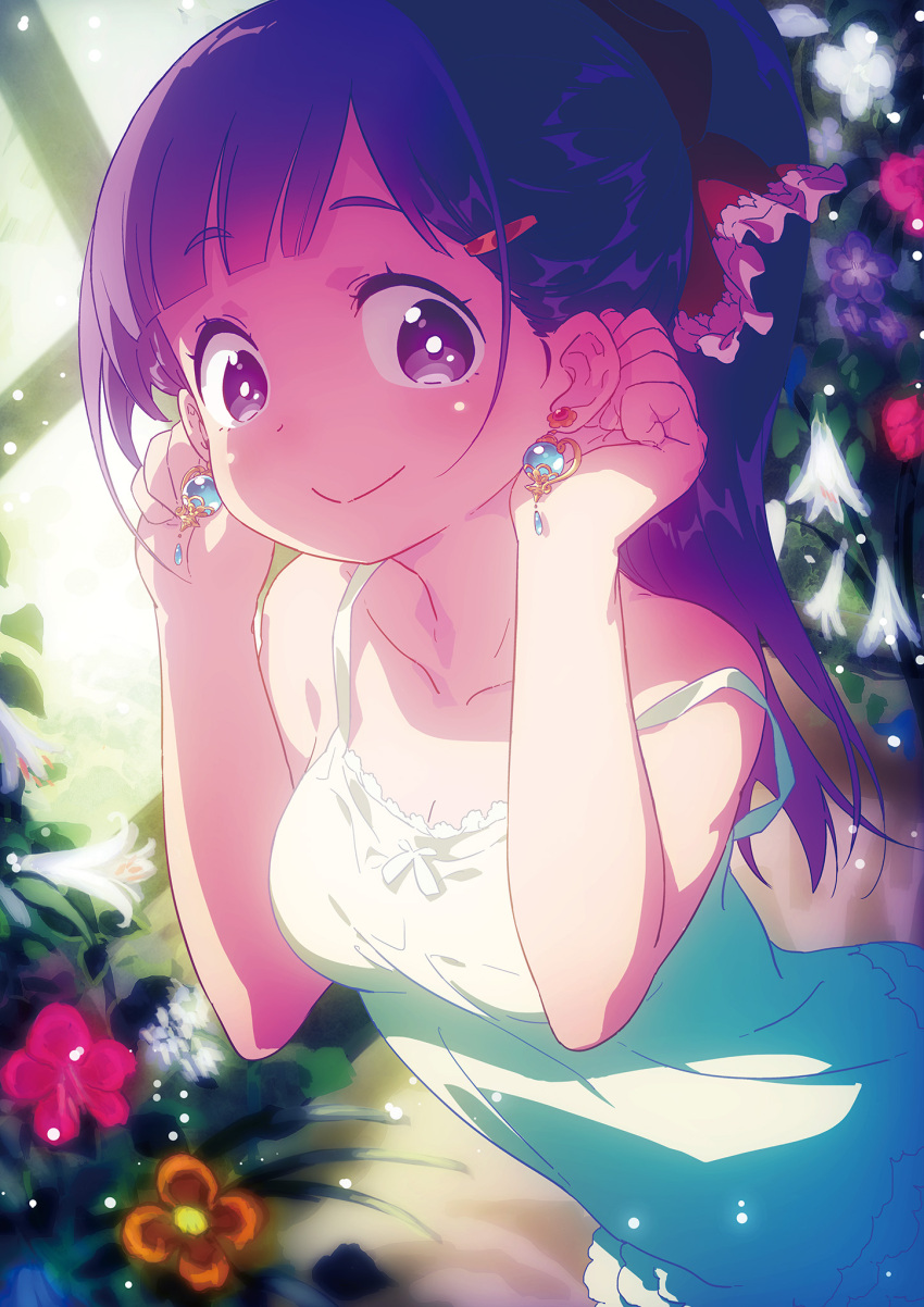 1girl, arianna_(sekaiju), dress, earrings, flower, hair_ornament, hair_ribbon, hairpin