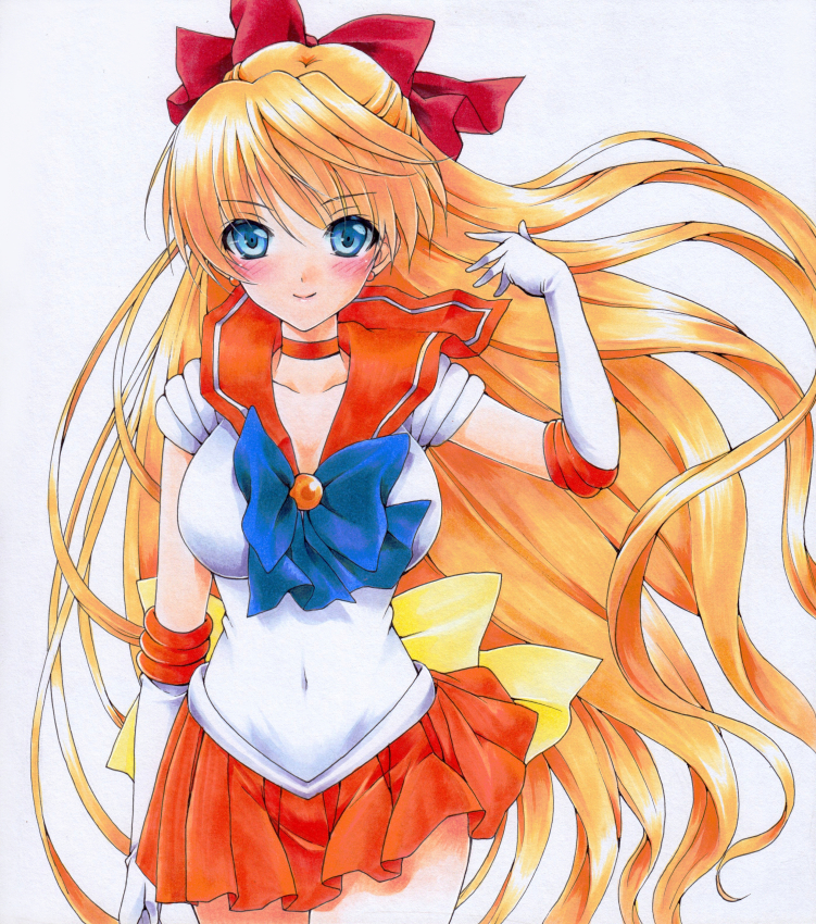 1girl, bishoujo_senshi_sailor_moon, blonde_hair, blue_eyes, blush, bow, earrings, elbow_gloves