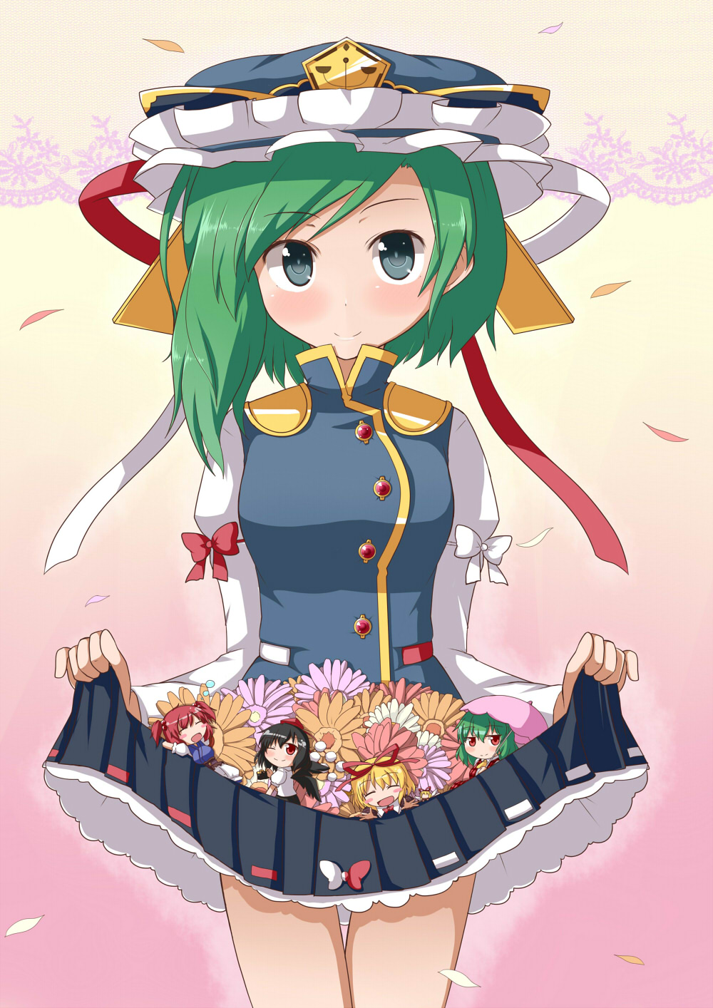 5girls, ;), ^_^, asymmetrical_hair, bird_wings, blush, blush_stickers, camera