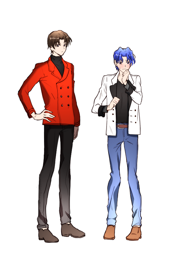 2boys, blue_hair, blush, brown_hair, dognong, fate/hollow_ataraxia, fate/stay_night, fate_(series)