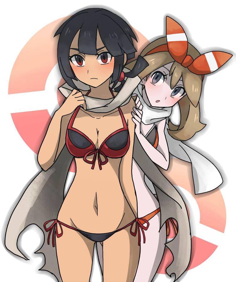 2girls, bikini, blush, haruka_(pokemon), haruka_(pokemon)_(remake), higana_(pokemon), mayapazoo, multiple_girls, pokemon, swimsuit