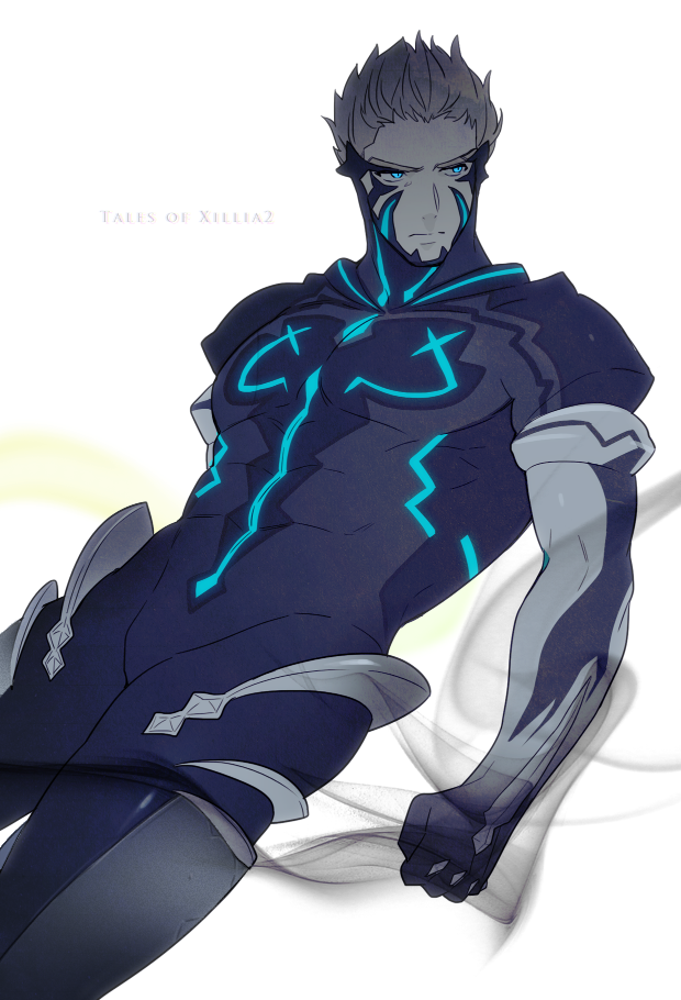 1boy, ana_mix, blue_eyes, bodysuit, glowing, glowing_eyes, julius_will_kresnik, neon_trim