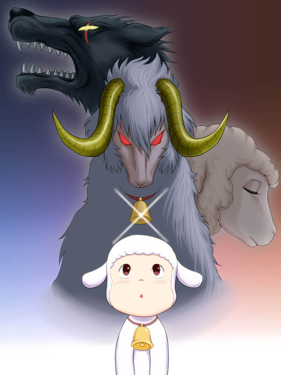 bell, chirin, chirin's_mother_(chirin_no_suzu), chirin_no_suzu, dual_persona, highres, horns, maboroshi_dandy