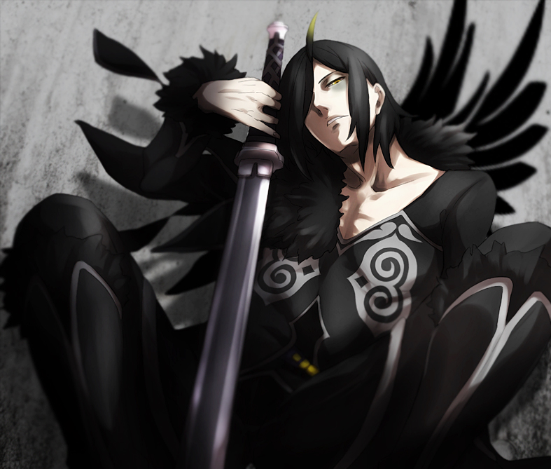 black_hair, piko_(pixiv_24613), sword, tales_of_(series), tales_of_xillia, weapon, wingul_(tales), yellow_eyes
