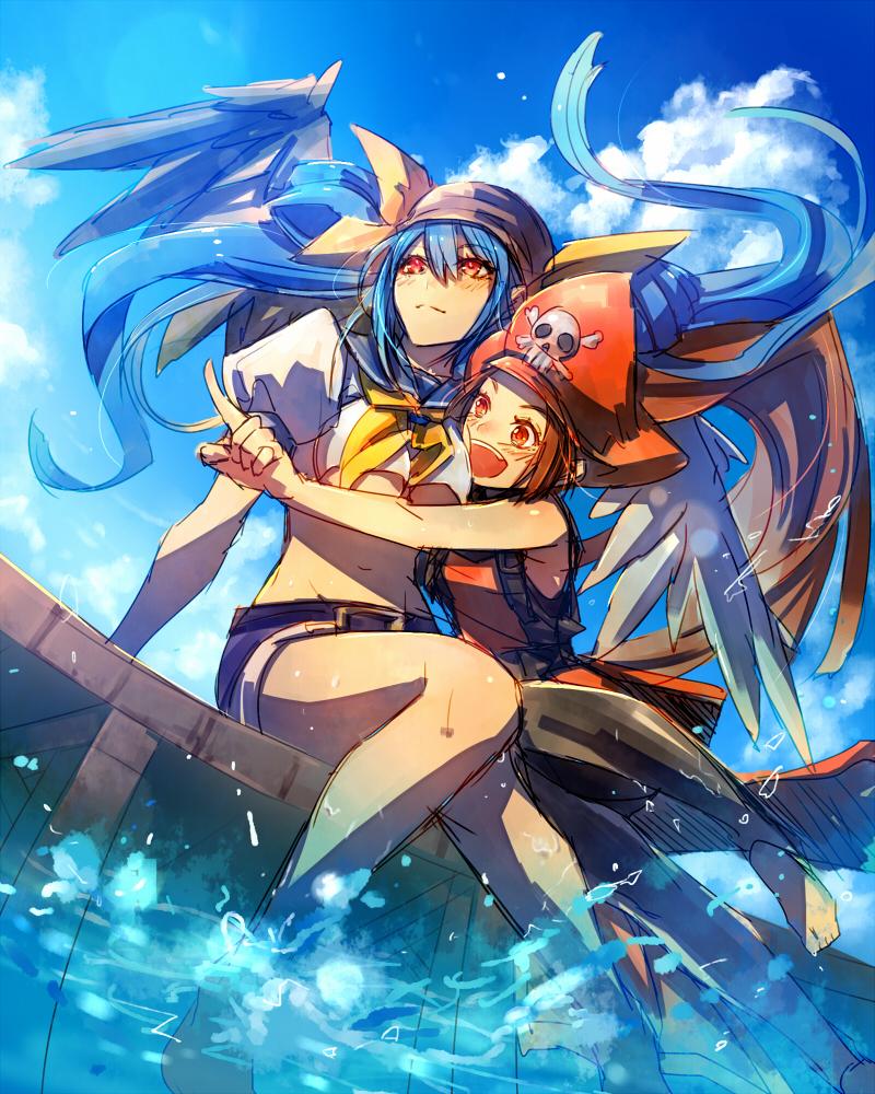 bandana, bare_shoulders, blue_hair, clouds, dizzy, guilty_gear, hat, may_(guilty_gear)
