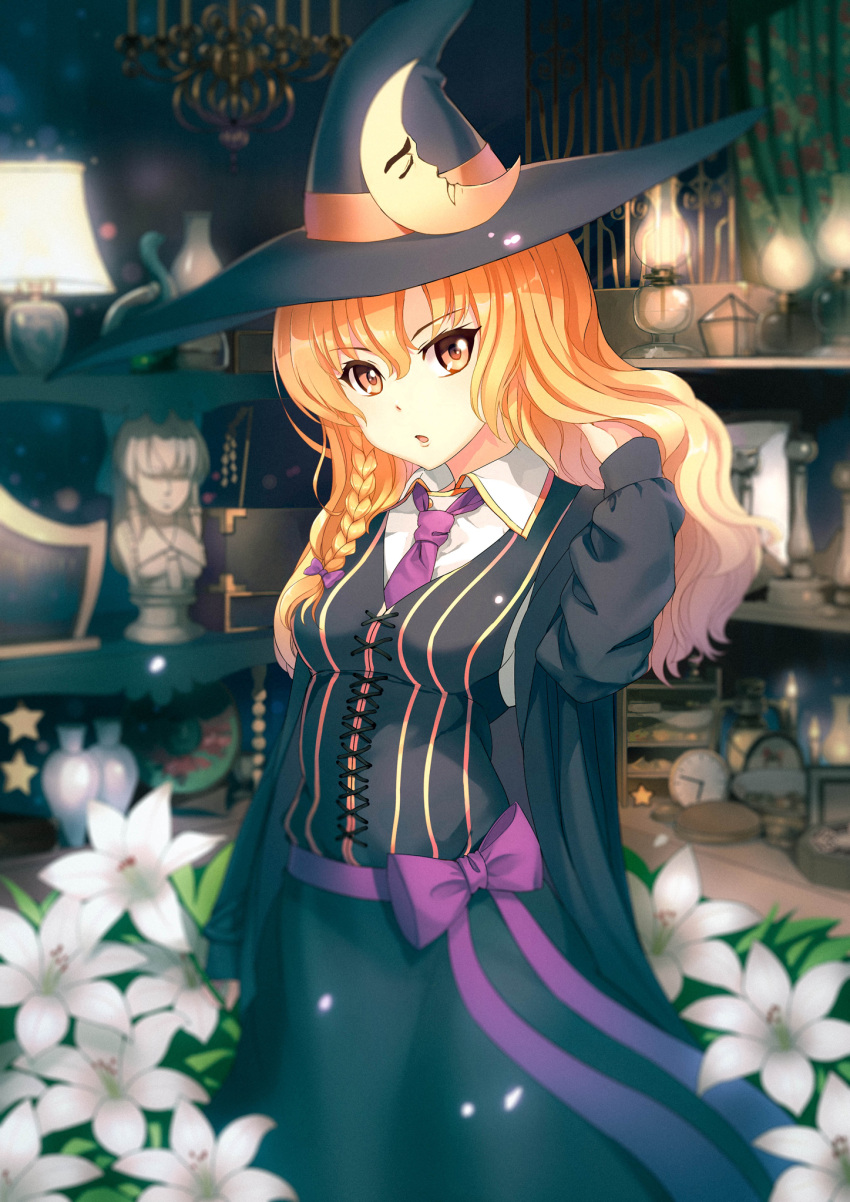 1girl, alternate_costume, blonde_hair, bow, braid, hair_bow, hat, highres