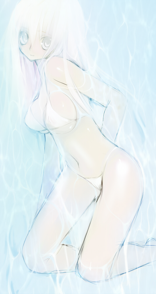 breasts, kneeling, large_breasts, long_hair, original, saibashi, solo, swimsuit