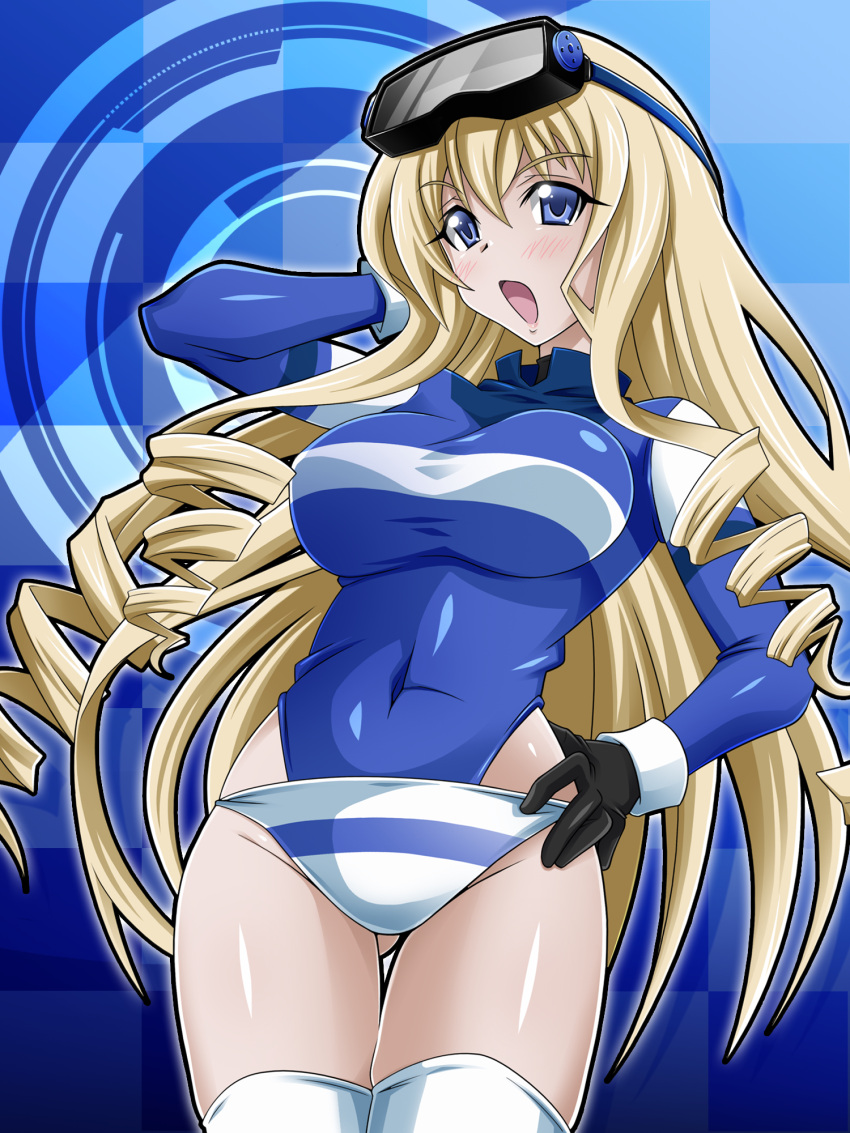 1girl, blonde_hair, blue_eyes, cecilia_alcott, gloves, goggles, highres, hoimin_(anchangdeath)