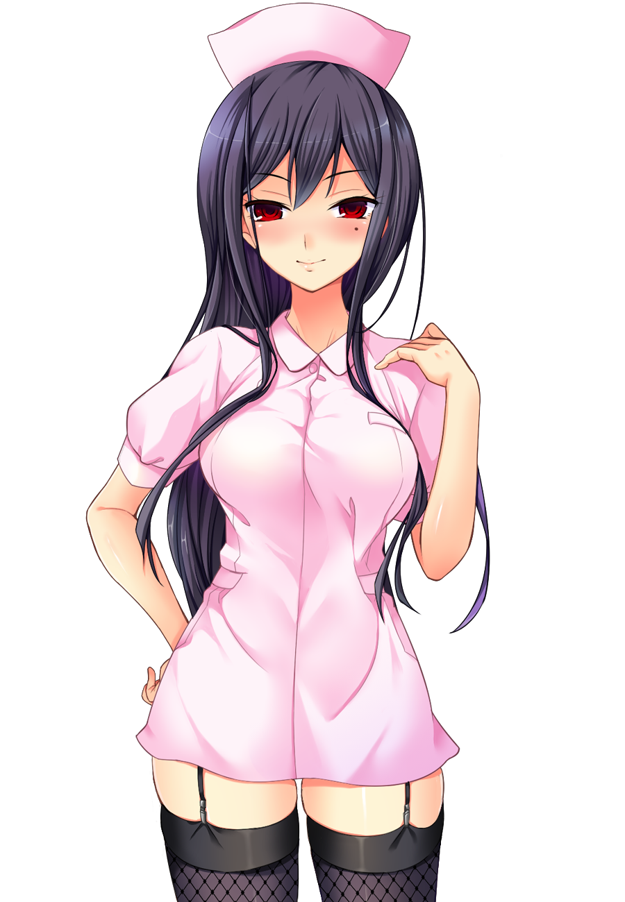 1girl, black_hair, garter_straps, hand_on_hip, hat, hayakawa_akari, highres, long_hair