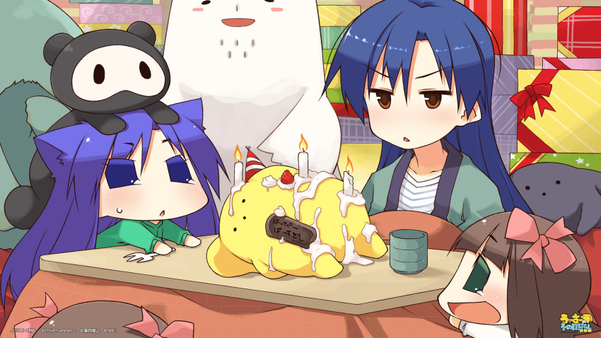 4girls, ajipon, akane_yuki, blue_eyes, blue_hair, brown_eyes, candle, chihyaa