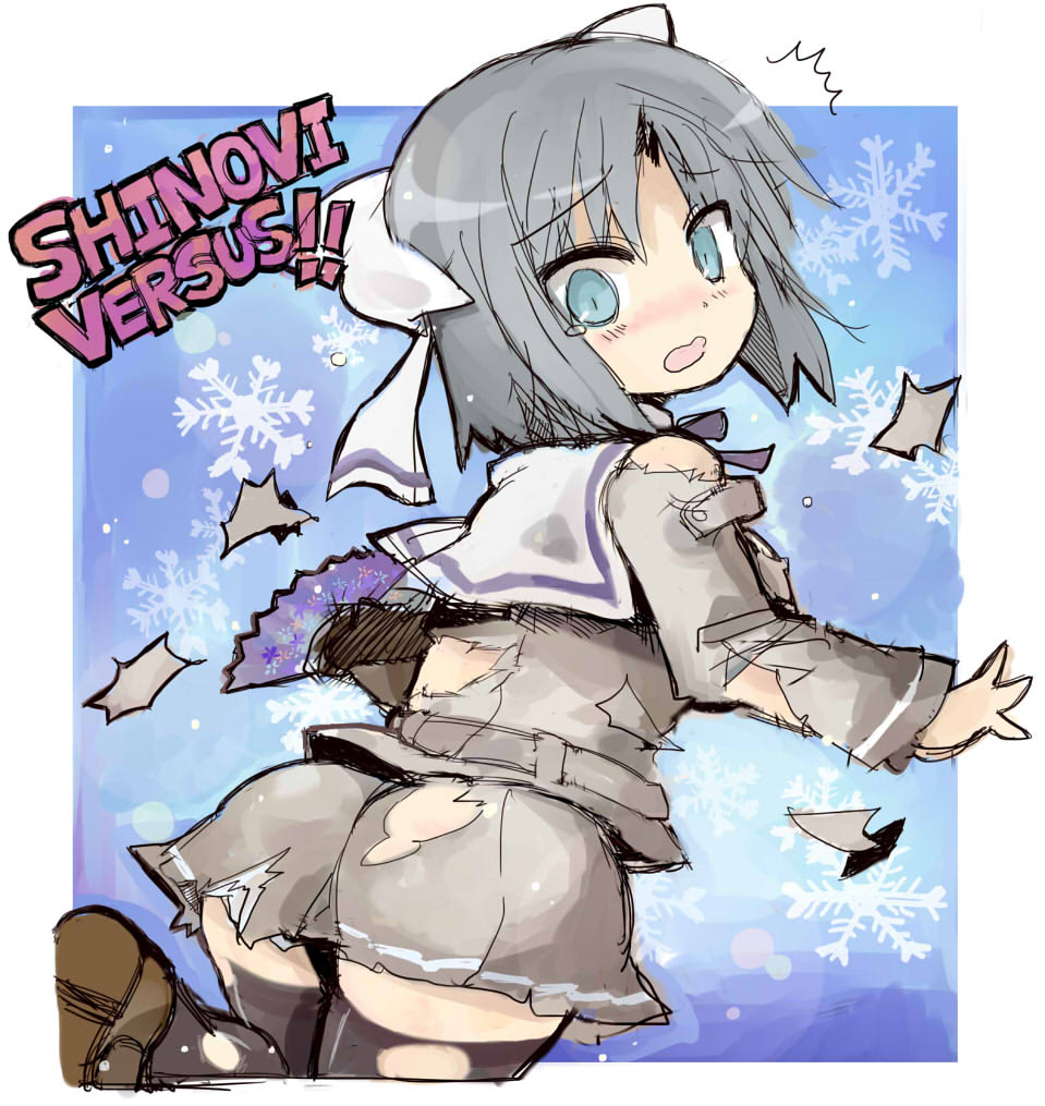 1girl, ass, black_legwear, blush, embarrassed, exploding_clothes, fan, folding_fan