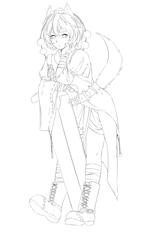 1girl, animal_ears, bandages, belt, beltskirt, boots, bored, cross-laced_footwear