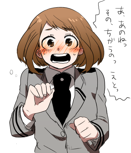 1girl, blush, boku_no_hero_academia, school_uniform, sinnpatilove, solo, translation_request, uniform
