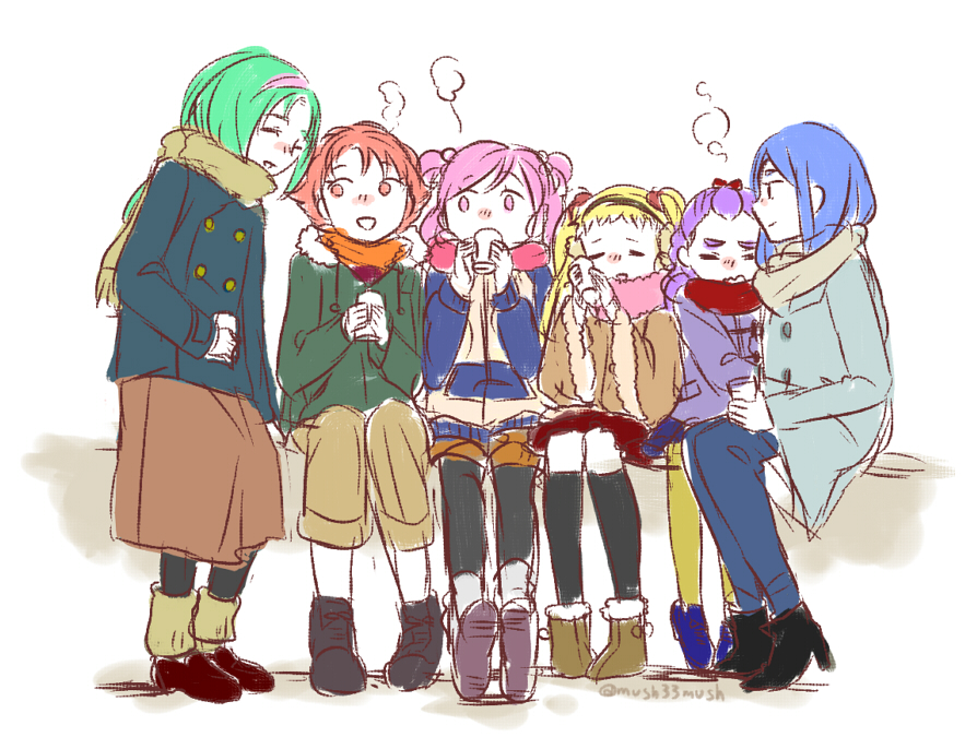 6+girls, akimoto_komachi, blonde_hair, blue_hair, boots, bow, coat, cure_aqua, cure_dream, cure_lemonade, cure_mint, cure_rouge, earmuffs, green_hair, hair_bobbles, hair_bow, hair_ornament, headband, kasugano_urara_(yes!_precure_5), kiyoy777, kneehighs, long_hair, milk_(yes!_precure_5), milky_rose, mimino_kurumi, minazuki_karen, multiple_girls, natsuki_rin, pink_eyes, pink_hair, precure, purple_hair, red_eyes, redhead, scarf, shoes, short_hair, socks, twintails, winter_clothes, winter_coat, yes!_precure_5, yes!_precure_5_gogo!, yumehara_nozomi