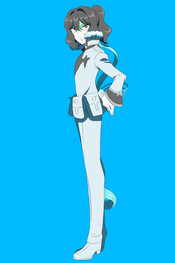 1boy, binan_koukou_chikyuu_bouei-bu_love!, cosplay, green-framed_glasses, kill_la_kill, male_focus, ponytail, purple_hair