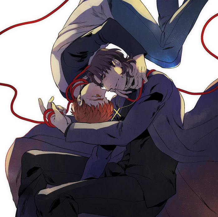 2boys, brown_hair, cross, cross_necklace, emiya_shirou, fate/stay_night, fate_(series), ido_(nothing679)