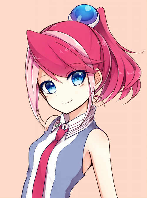 1girl, alternate_hairstyle, blue_eyes, hiiragi_yuzu, multicolored_hair, necktie, pink_hair, ponytail