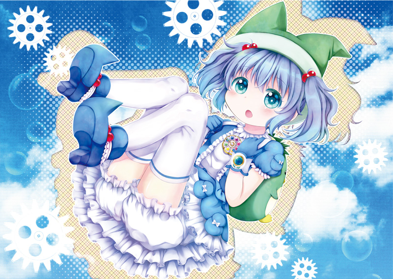 1girl, adapted_costume, aqua_eyes, backpack, bag, bloomers, blue_boots, blue_eyes