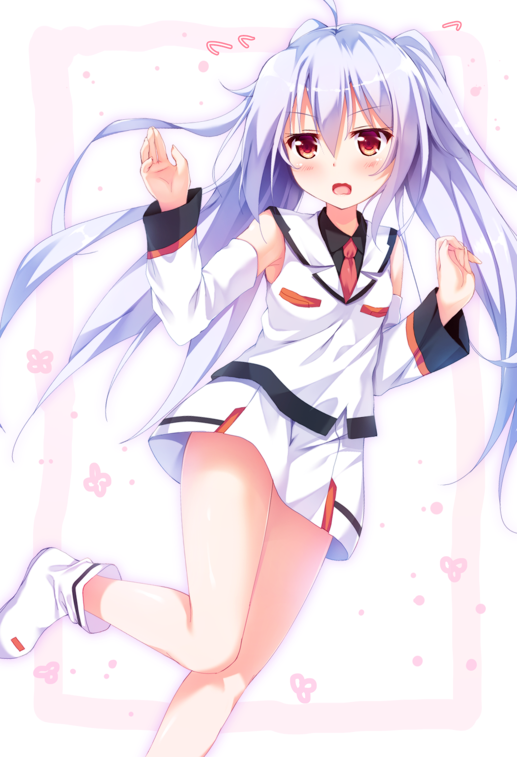 1girl, ahoge, ankle_boots, blush, boots, detached_sleeves, highres, isla_(plastic_memories)