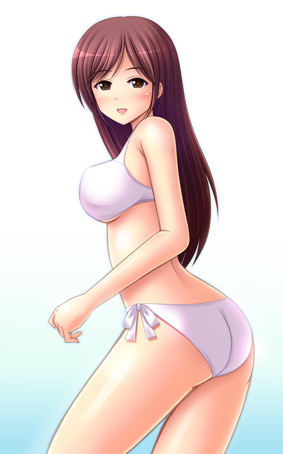 1girl, ass, breasts, brown_eyes, brown_hair, idolmaster, idolmaster_cinderella_girls, long_hair