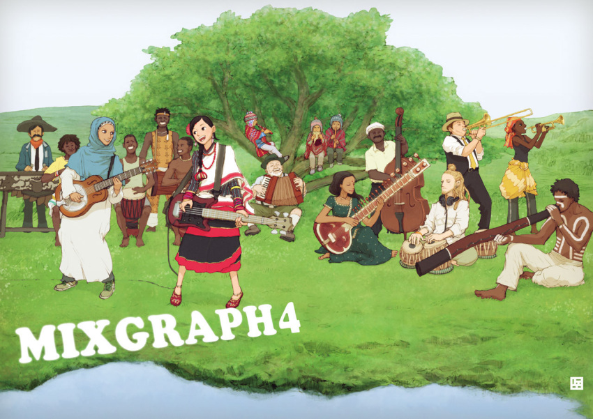 acoustic_guitar, anklet, barefoot, dattosan, grass, guitar, instrument, jewelry