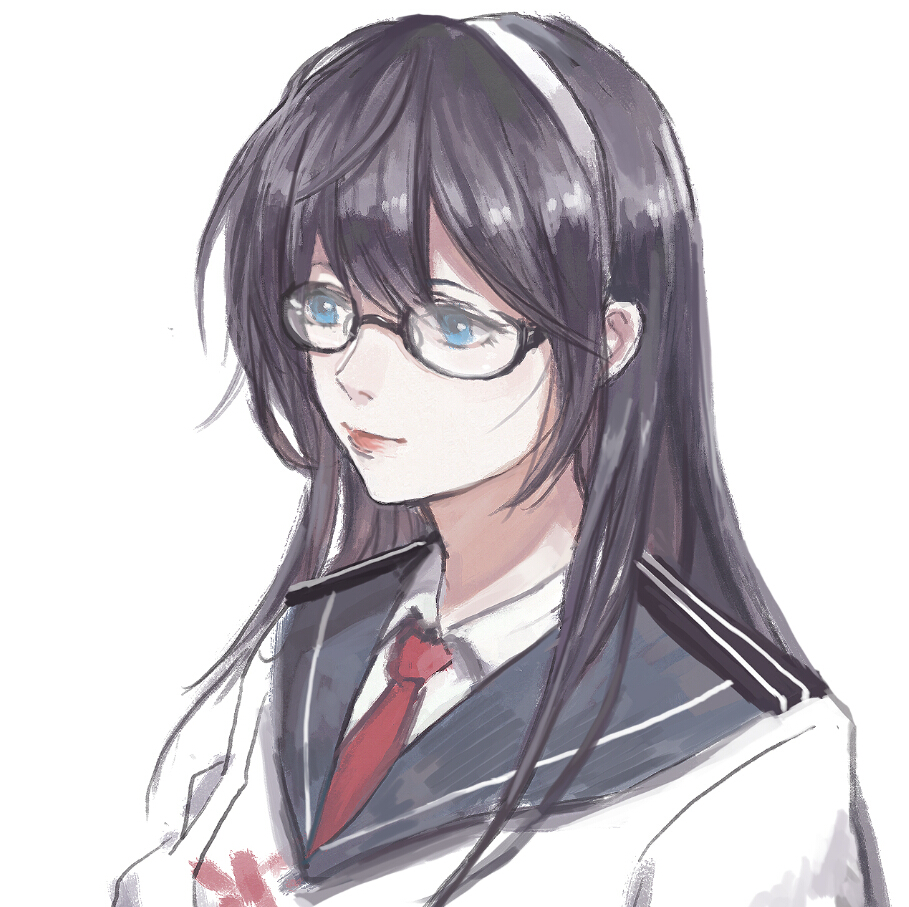 1girl, bangs, blue_eyes, character_request, glasses, hairband, light_smile, mo_(artist)