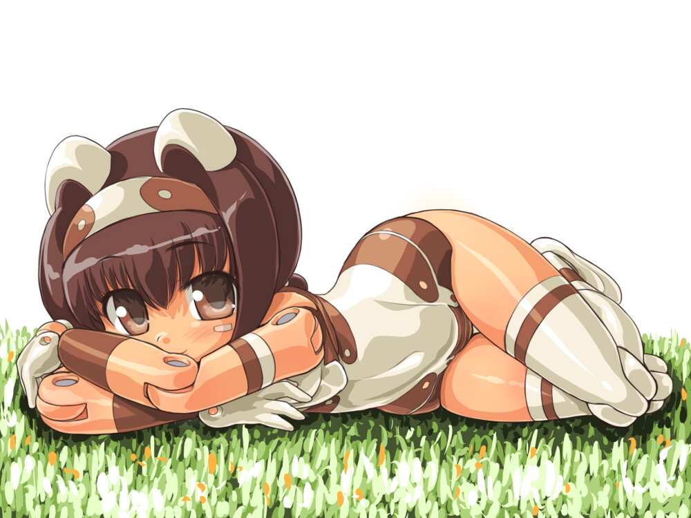 brown_eyes, brown_hair, busou_shinki, dd_(artist), doll_joints, hairband, pomock, solo, thighhighs