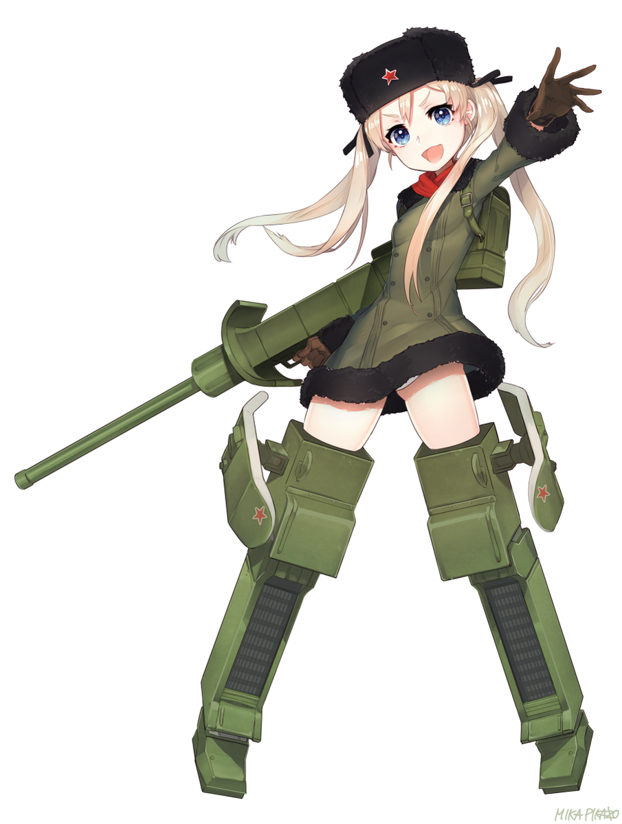1girl, :d, artist_name, backpack, bag, black_ribbon, blonde_hair, blue_eyes