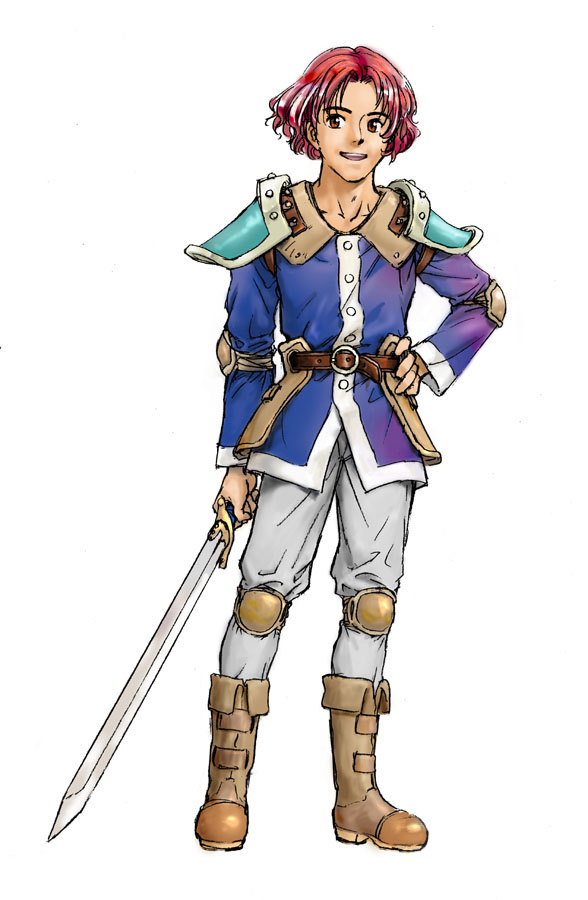 1boy, armor, artist_request, belt, boots, brown_boots, full_body, hand_on_hip