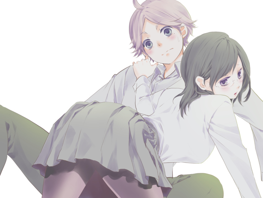 1boy, 1girl, black_hair, blush, glasses, grey_hair, haikyuu!!, highres
