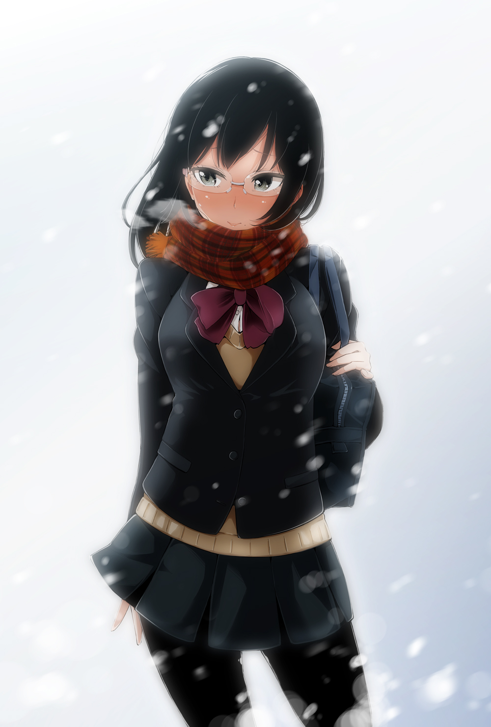 1girl, black_hair, black_legwear, glasses, haikyuu!!, highres, kazuo_daisuke, long_hair