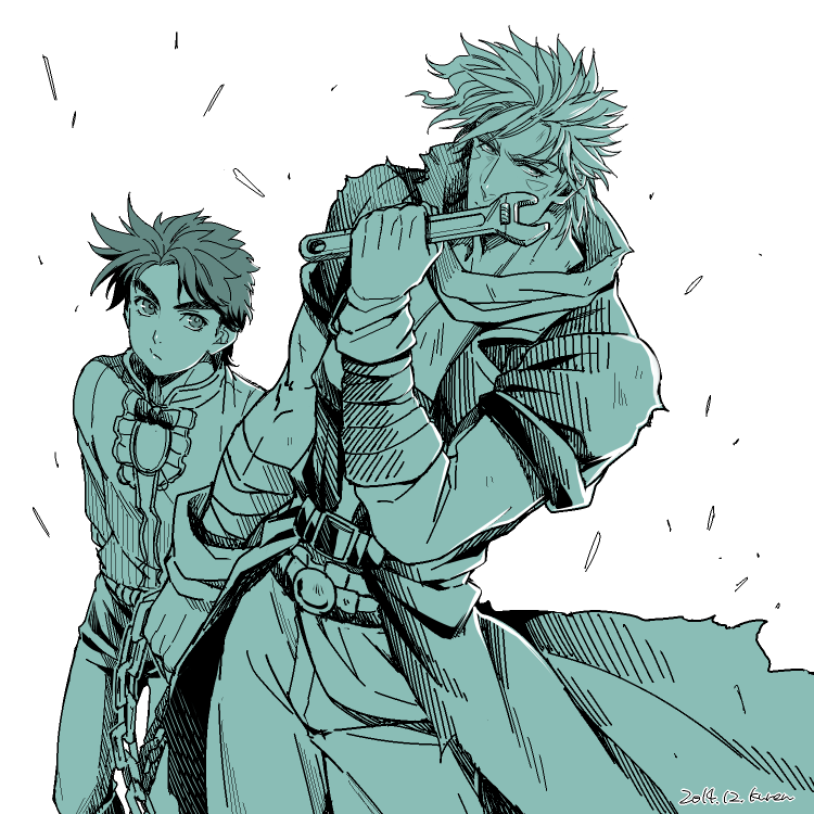 2boys, caesar_anthonio_zeppeli, child, chill, jojo_no_kimyou_na_bouken, joseph_joestar_(young), kuren, monochrome
